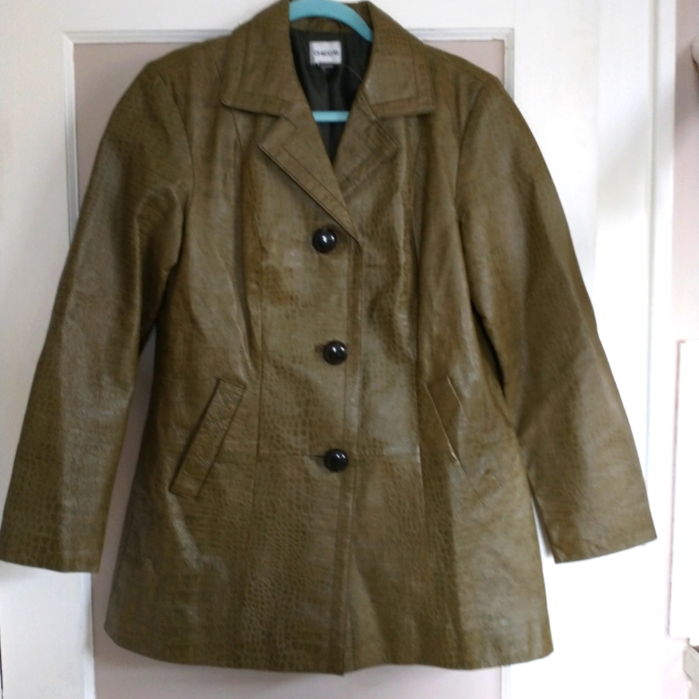 Olive genuine leather Chicos coat